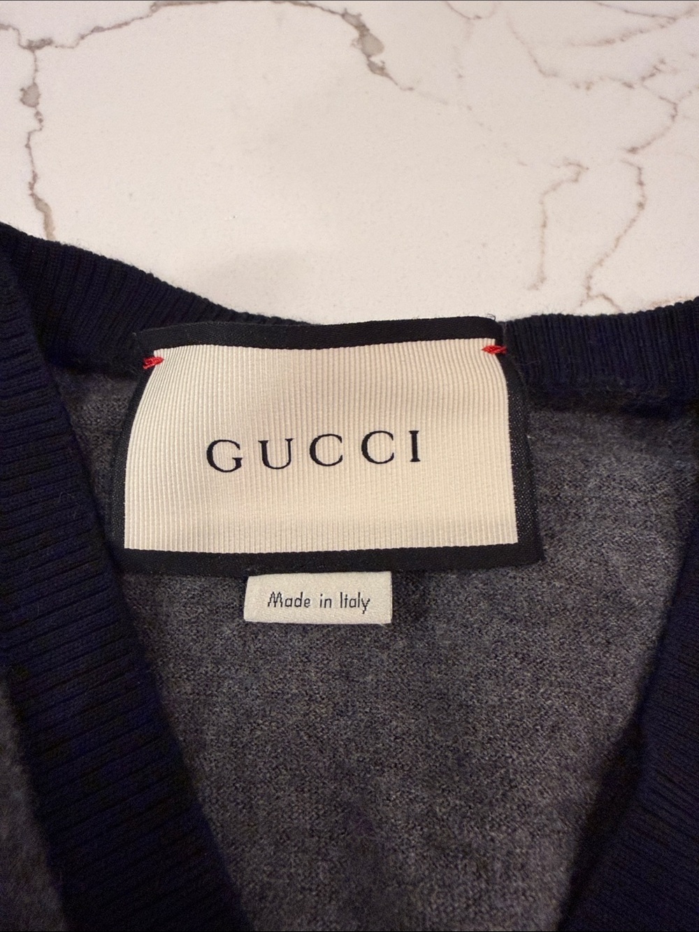 Gucci Gray V-Neck Sweater with Red Insect (See Photos) - Picture 2 of 7